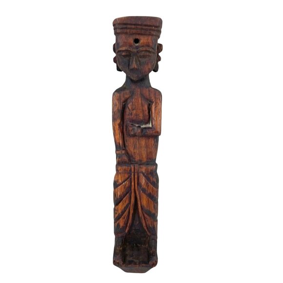 Hand-Carved Tribal Wooden Figurine Sculpture 12" Tall Unique Ethnic Art Decor - Picture 1 of 12